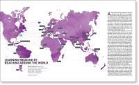 A world map highlighting the international reach of P&S students through lectures, scholarly projects, and foreign exchanges.